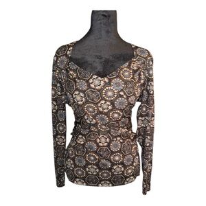 Y2k BANDOLINO‎ MESH TOP MULTICOLORED LONG SKEEVE SIZE XL